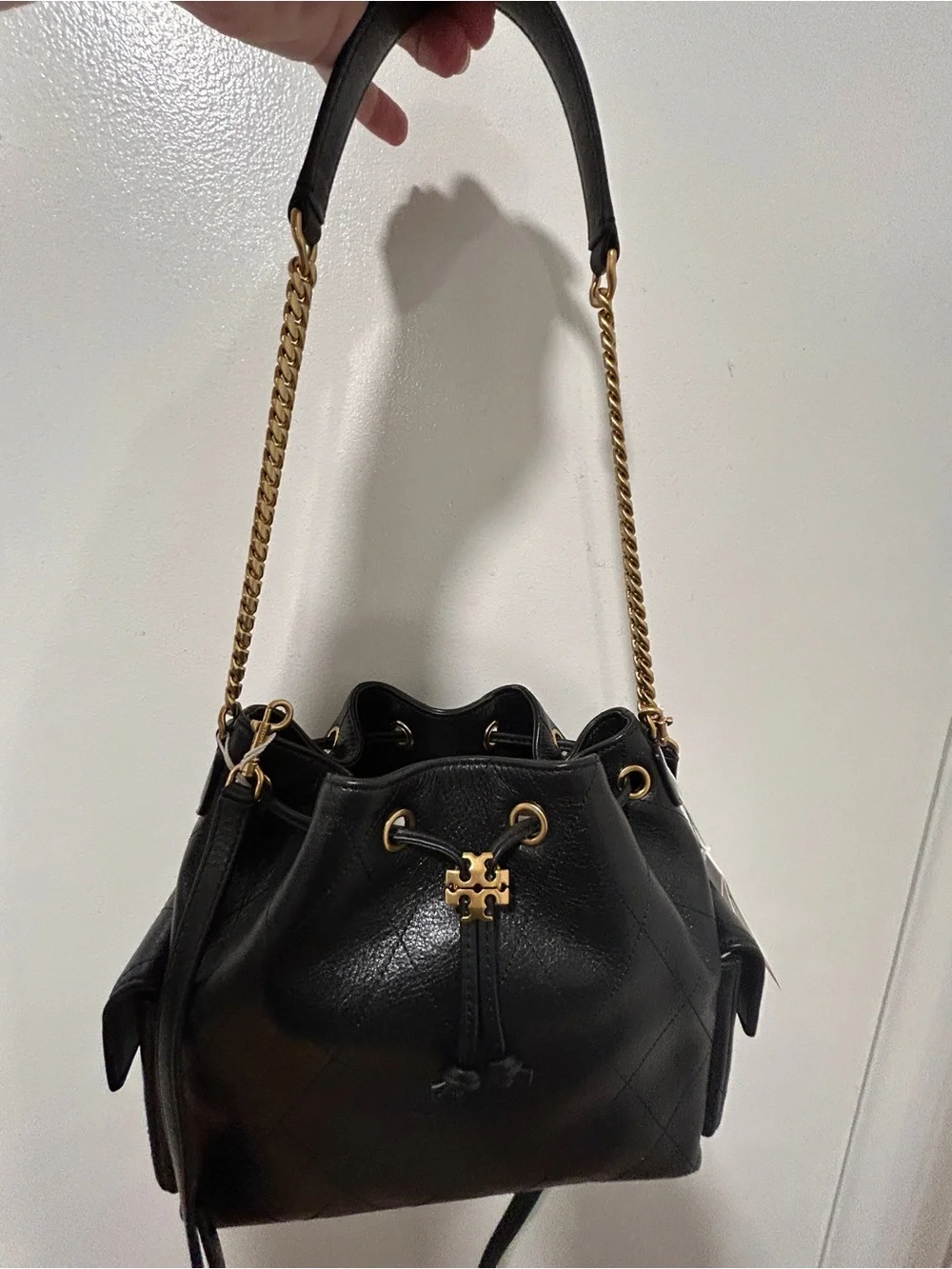 NWT Tory Burch Charlie Quilted Leather Drawstring Bag - Small Size